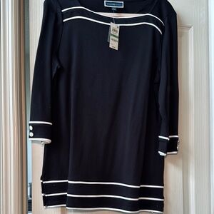 NWT Karen Scott Black & White Striped Top